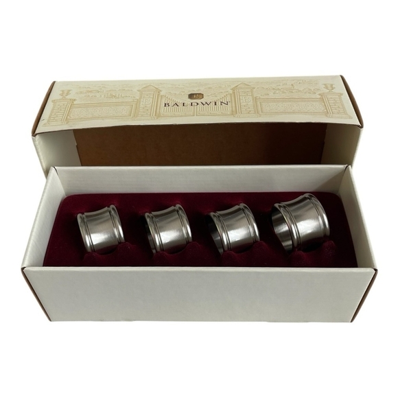 NIB Vintage Napkin Rings BALDWIN Silver Nickel Napkin Rings Set Dining Servewear - Picture 2 of 6